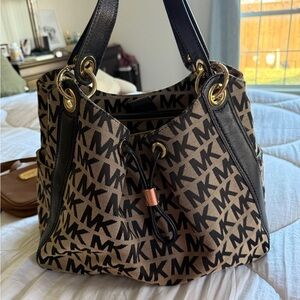 Michael Kors Tan and Black Monogram Tote